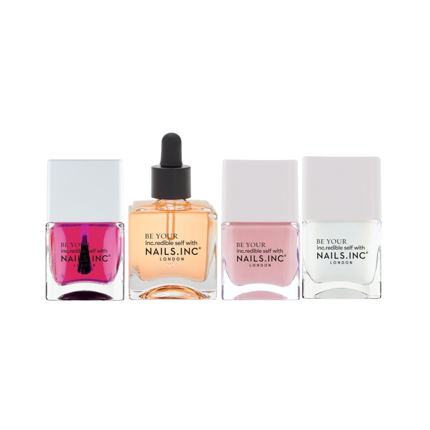 Nails Inc Super Dew Nail Polish Quad, Glow Enhancing Shades, Clean Girl Aesthetic, Fast Drying, Long Lasting, Chip Resistant, Ai