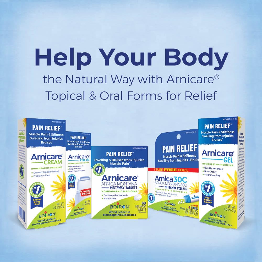 Boiron Arnicare Tablets for Pain Relief from Muscle Pain, Joint Soreness, Swelling from Injury or Bruises - 120 Count