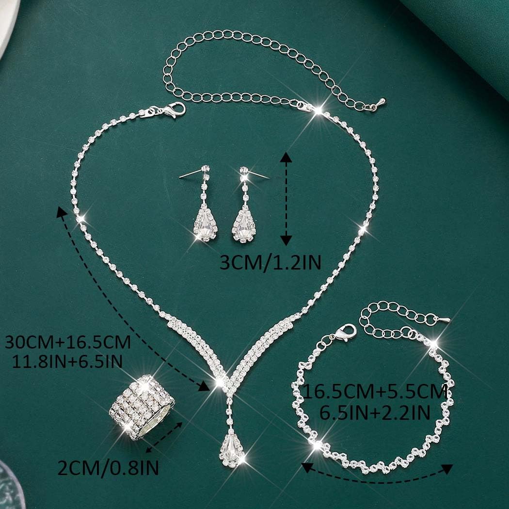 Unicra Bridal Wedding Jewelry Set Silver Rhinestone Necklace Earrings Sets Formal Costume Jewelry for Women and Brides (C-4 Pack