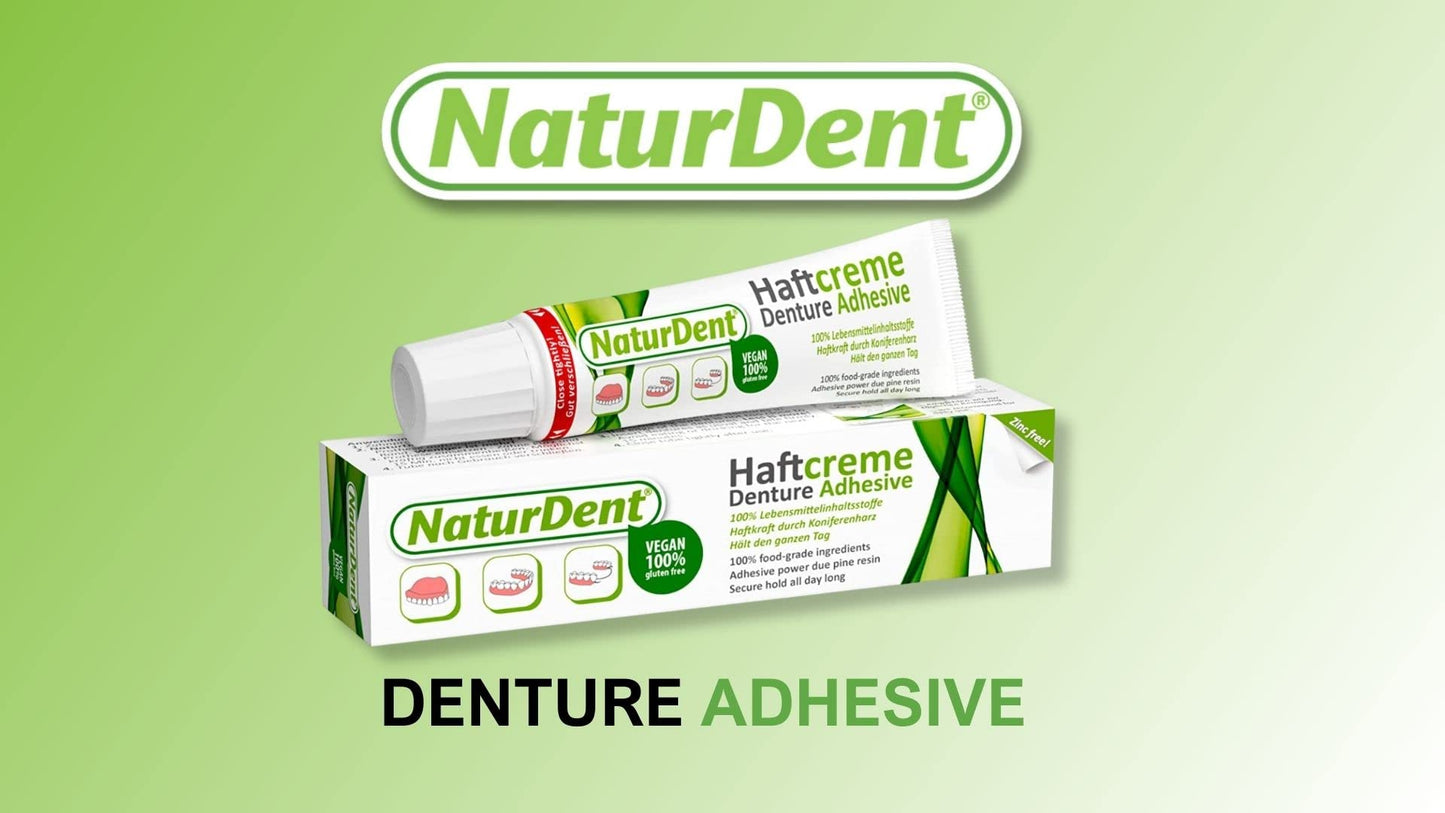 Natural Strong Denture Adhesive NaturDent holds Dentures Longer and Stronger No Zinc No Petrochemical No Paraben No Yucky Taste