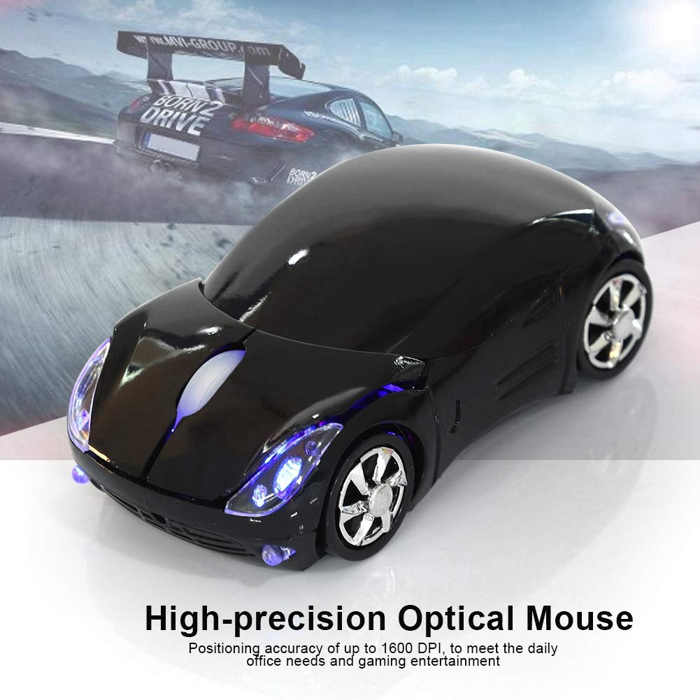 ASHATA 2.4G Wireless Mouse Car Mouse with USB Reciver 1600DPI Optical Mouse for PC Computer Laptop Tablet, High Precision Cute Mouse for Win XP/Vista/Win7/ME/2000/for Mac OS (Black)