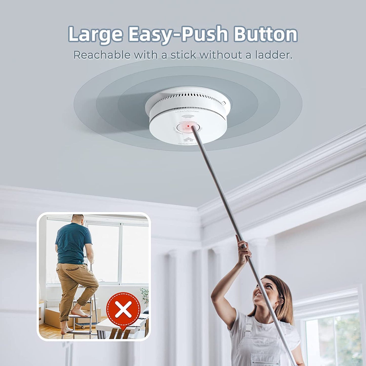 Combination Smoke and Carbon Monoxide Detector Alarm, 2-Pack Beeps Warning Smoke and CO Alarms for Basements Travel Home Office House Bedroom Living Room Car, Battery Operated, Comply with UL 217/2034