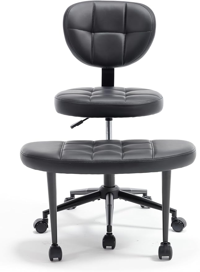 Czoluxo Ergonomic Cross-Legged Kneeling Chair with Wheels - Adjustable Height Yoga Desk Chair with Lumbar Support, Wide Crisscross Chair, Meditation Chair, for Office/Study Room with ADHD (Black)