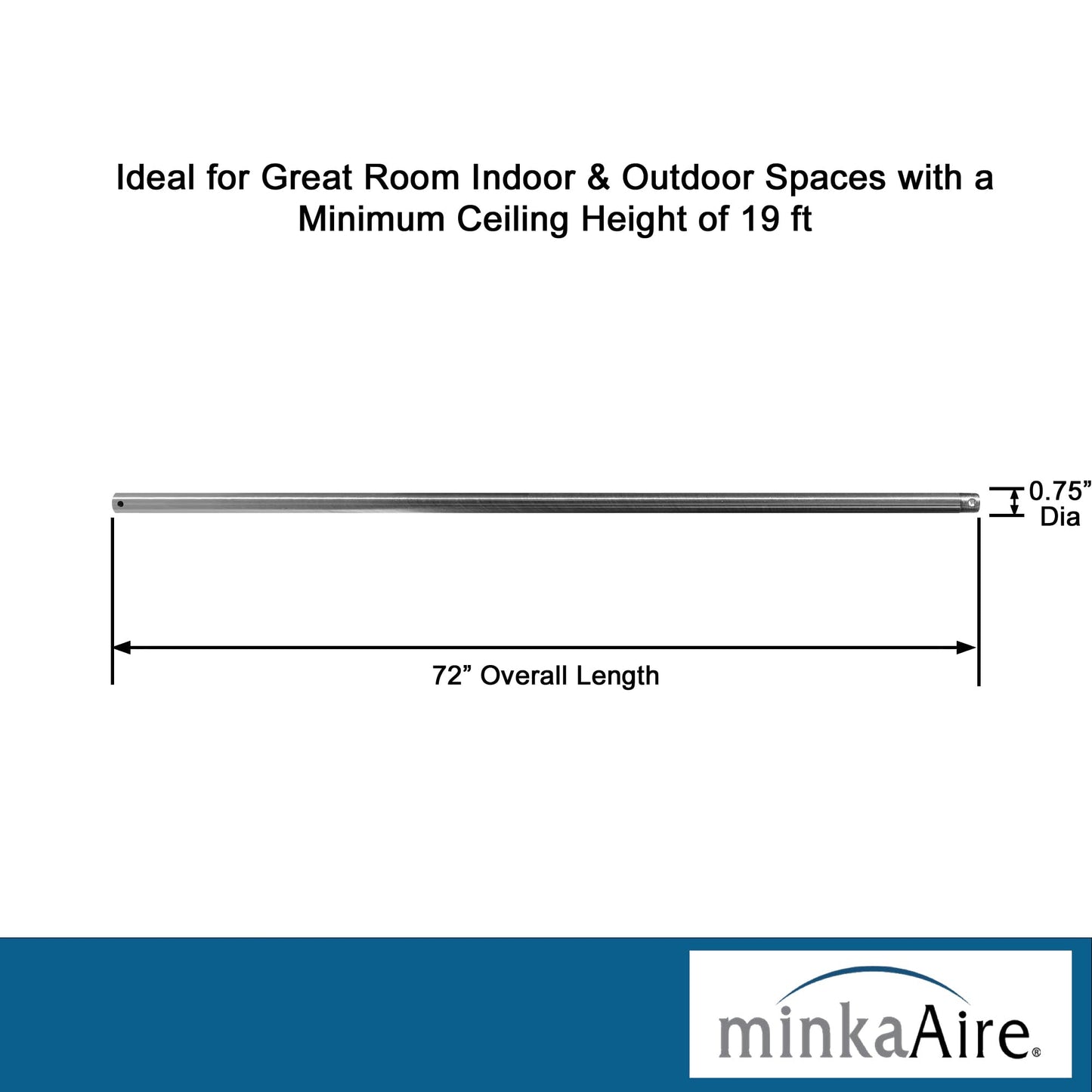 Minka-Aire 72 Inch Ceiling Fan Downrod - Brushed Nickel Wet - Dr572-Bnw