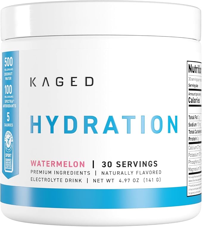 Kaged Hydration Electrolytes Powder | Watermelon | Hydra-Charge Sports Drink Mix | Pre, Post, Intra Workout | Low Carb, Ve...