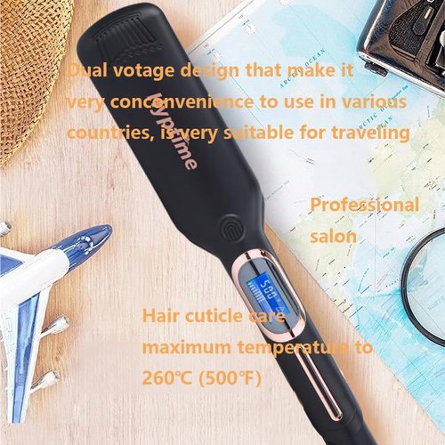 HYPTIME Wide Flat Iron Titanium Straightener Digital Display to Accurately Control Temperature, 2 Inch for Thick & Curly Hairs Professional, Dual Voltage 500°F Fast Heating for Black Hair Friendly