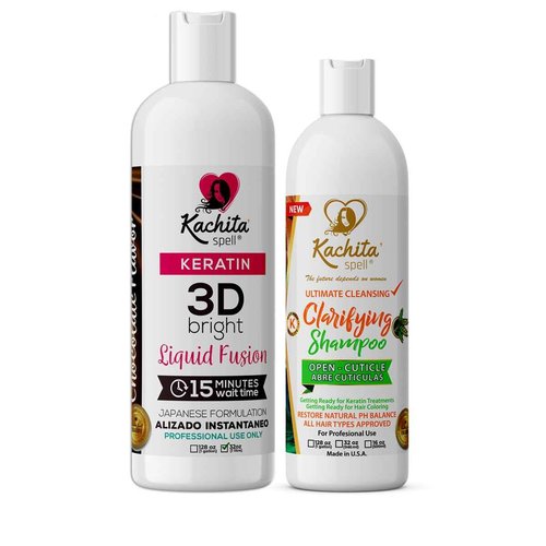 KIT Brazilian 3D Hight Bright Kachita Spell Keratin Hair Blowout Treatment 32 floz + Shampoo Clarify Professional Results Straighten and Smooth Hair Made in USA