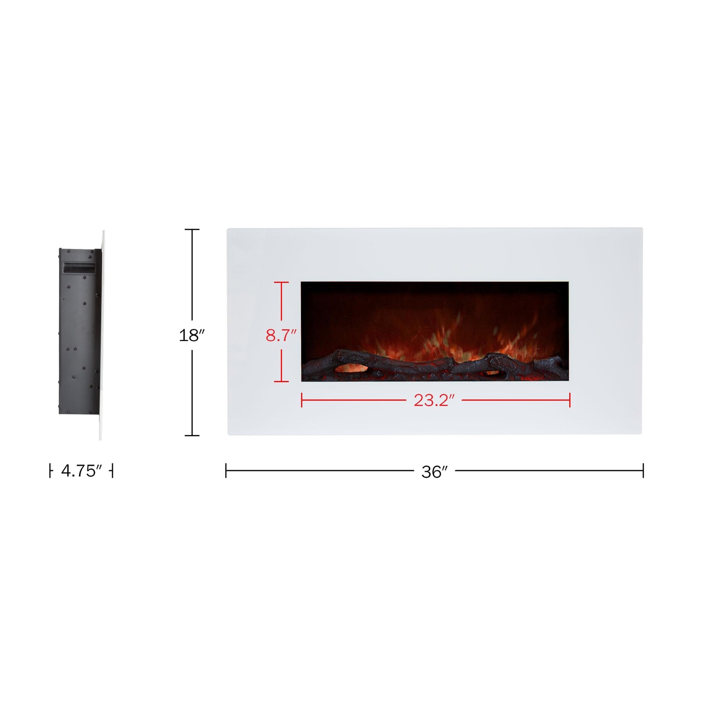 Northwest Wall Mounted Electric Fireplace Heater - 10-Color LED Flame and 3 Media Backgrounds 36-Inch Wall Mounted Fireplace with Adjustable Brightness and Remote (White)