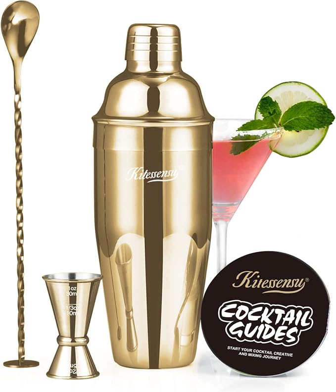 KITESSENSU Cocktail Shaker Set, Stainless Steel Bartending Kit with 25 Ounce Cocktail Shaker with Built in Drink Strainer,...
