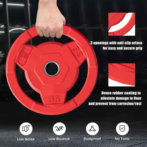 FAGUS H Color Coded 2-Inch Rubber Coated Olympic Grip Plate for Barbell,Solid Cast Iron Weight Plates for Strength Training,Weightlifting,Crossfit,Home Gym, 45LB Single