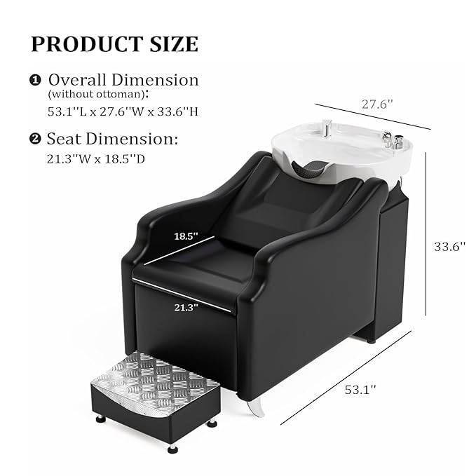 OmySalon Shampoo Backwash Unit with White Porcelain Bowl, Salon Sink Hair Wash Chair Shampoo Station, Barbershop Beauty Spa Massage Hairdressing Equipment