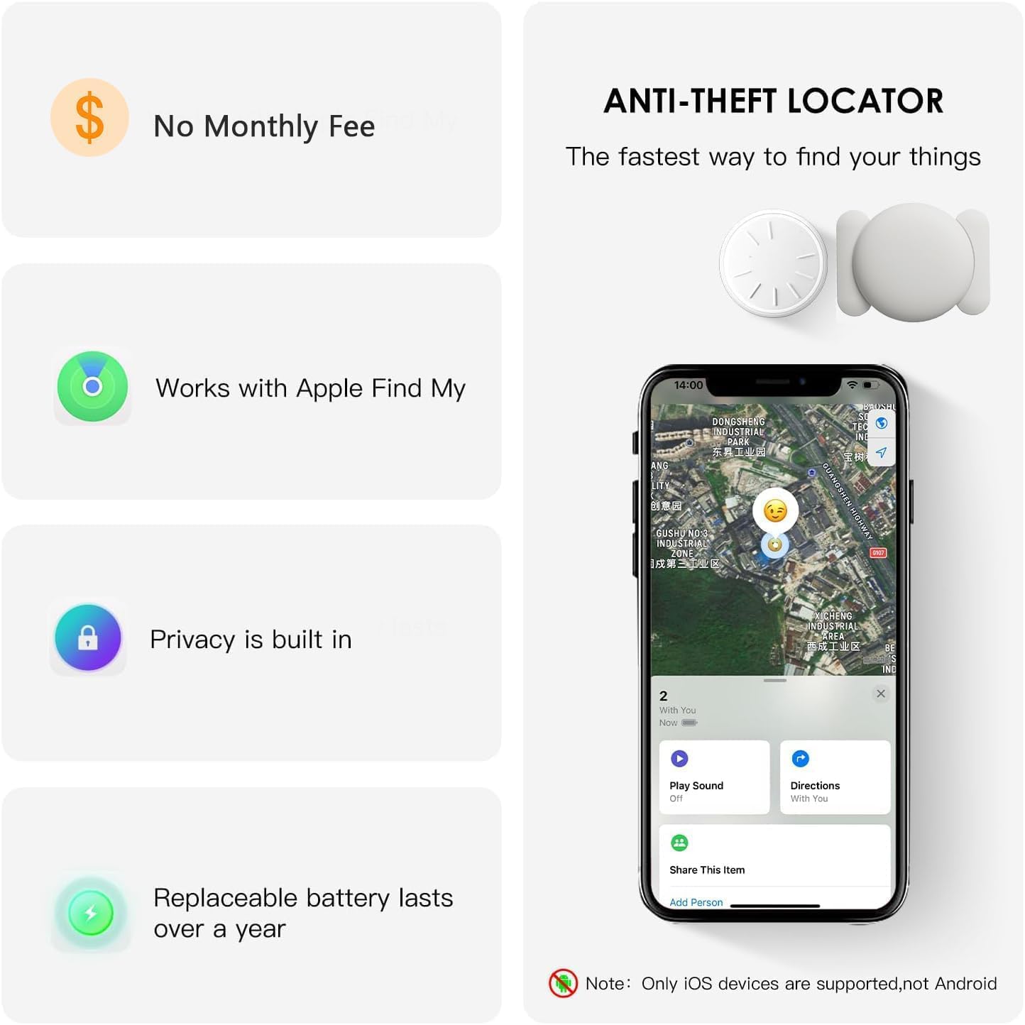 Zfsjtag Car Gps Tracking Device For Vehicles, 1Pcs Real Time Gps Tracker Work With Find My (Ios Only),Hidden Mini Gps Tracker,No
