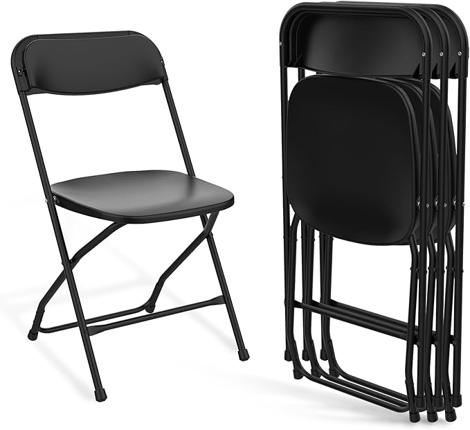 MAKE CHANGES Folding Chairs 4 Pack, Plastic Folding Chairs for Outside, Heavy Duty Foldable Chairs, Sturdy Metal Folding C...