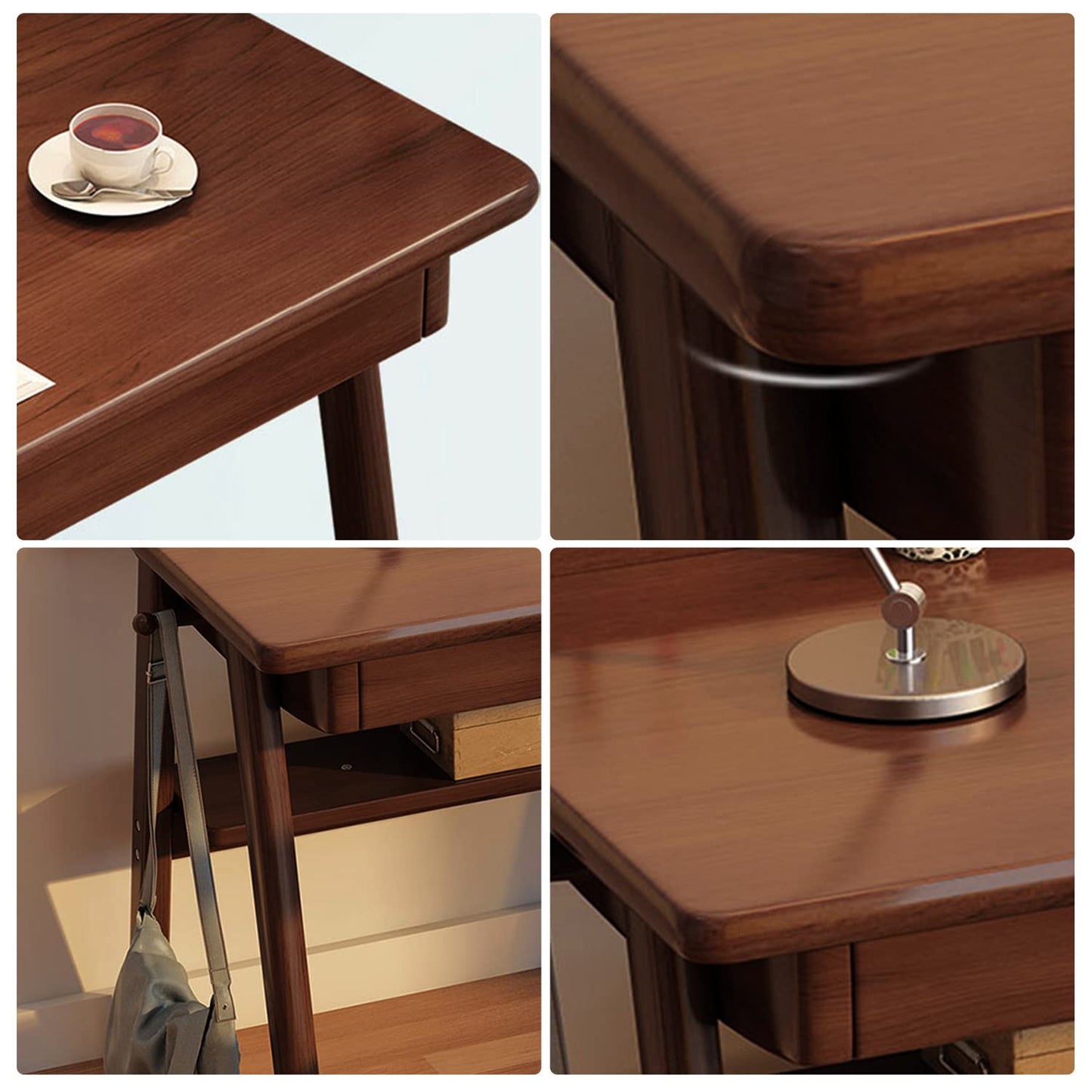Solid Wood Writing Desk, 47" Mid-Century Modern Walnut Desk, Home Office Computer Desk with 2 Drawers and Storage Shelf, Laptop Desk, Study Table, Work Desk Station