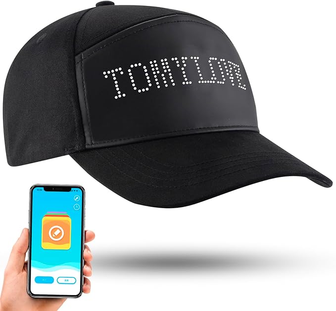 LIOVODE LED Hats,LED Caps Display Message Bluetooth Editable Cool Hat for Party Black
