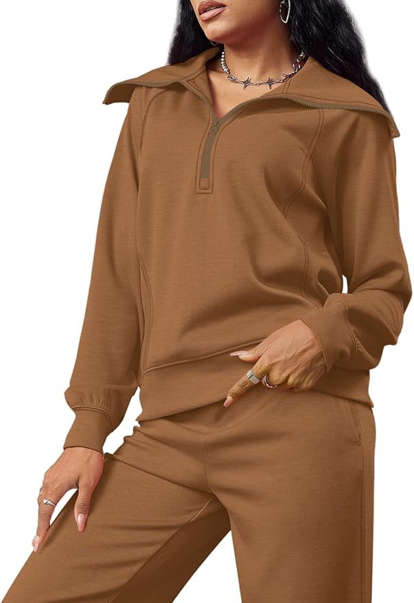 XIEERDUO Lounge Sets For Women 2025 Half Zip Sweatshirt And Wide Leg Sweatpant 2 Piece Outfits Sweatsuit Tracksuit