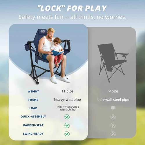 Fragess Hammock Camping Chair, Portable Camping Hammock Chair with Adjustable Back, Folding Hammock Chair Supports 330lbs, Rocking Camping Chair for Lawn, Camping, Patio, Traveling, Stargazer-Blue