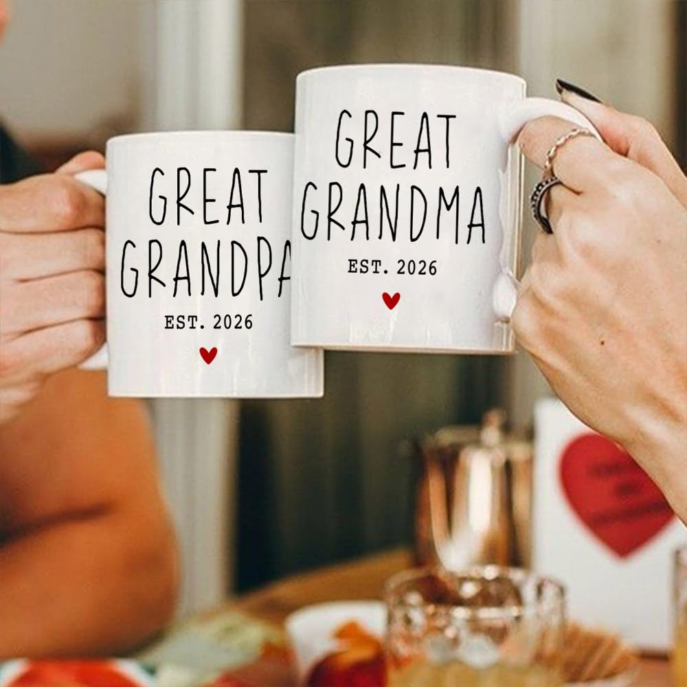 VLUG Great Grandparents EST 2026 Mugs Set, EST 2026 New Grandparents Gift, Pregnancy Announcement Pregnancy Reveal Mug, First Time Grandparents Gift (white)