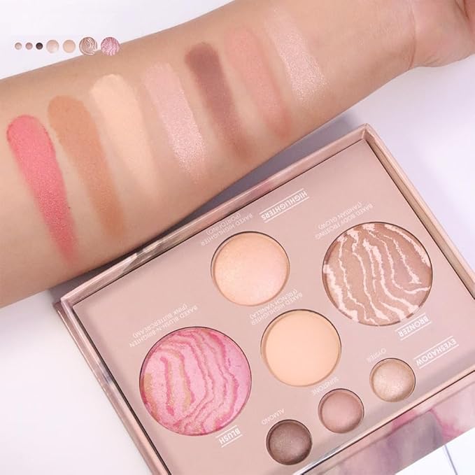 Baked full-face palette, 7-color repair tray, 7-in-1 with eye shadow, highlighter, blush and bronze color, 6.5x0.95 inch. (7-color capacity repairing disk)