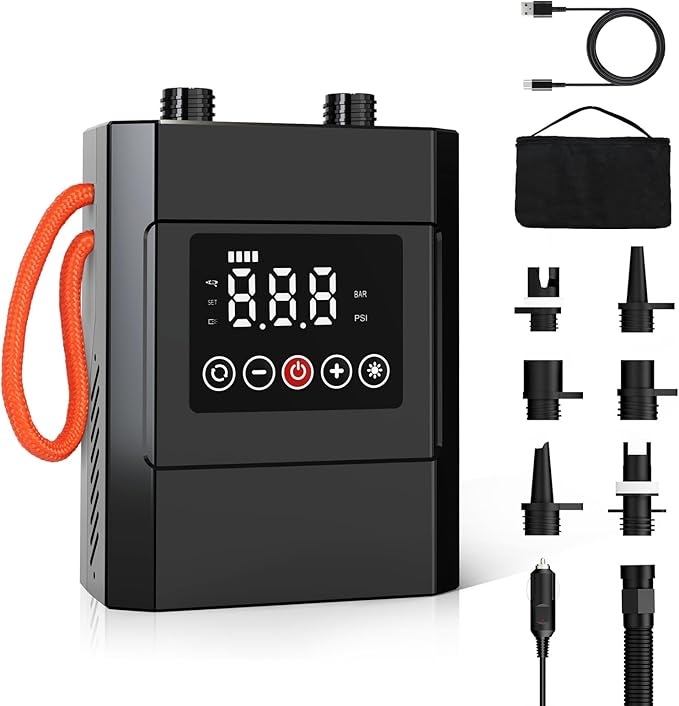 Electric Paddle Board Pump, 20PSI Rechargeable Sup Pump with Storage Bag, Intelligent Dual Stage Inflation & Deflation, Au...