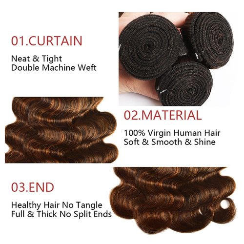 Giginger Bundles Human Hair Body Wave Human Hair Bundles 20 22 24 Inch Brazilian Chocolate Brown Highlight P4/30 Unprocessed Quick Weave Soft Sewn In Hair Extensions for Black Women