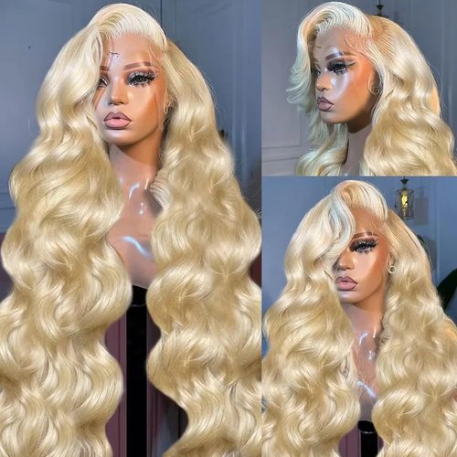 Muspluto 613 13x6 Lace Front Wig Human Hair 200 Density 613 Lace Front Wig Body Wave Blonde Wig Human Hair 613 HD Lace Frontal Wig 13x6 Pre Plucked With Baby Hair Blonde Lace Front Wigs 22 Inch