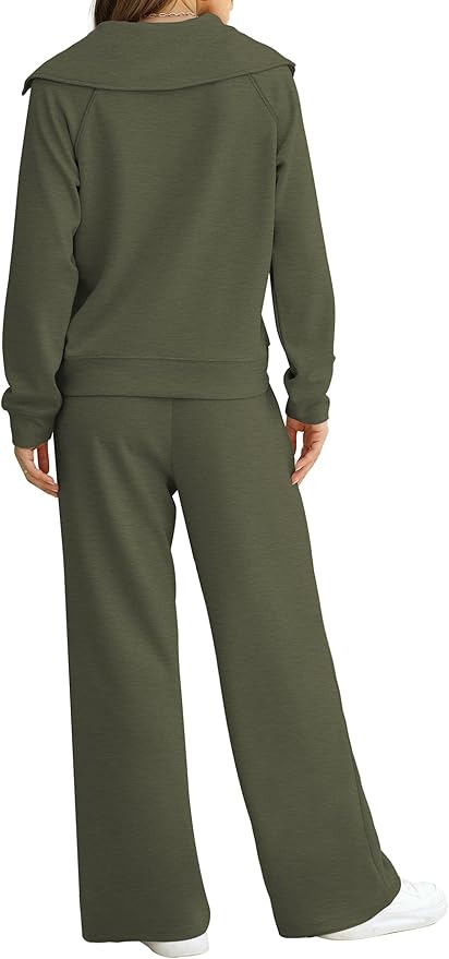 XIEERDUO Lounge Sets For Women 2025 Half Zip Sweatshirt And Wide Leg Sweatpant 2 Piece Outfits Sweatsuit Tracksuit
