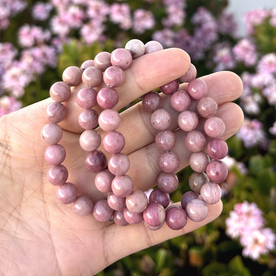 Adabele Real Natural Pink Rhodonite Gemstone Beaded Bracelet 7 inch Stretch Chakra Healing Crystal Stone Jewelry Women Mom Gift