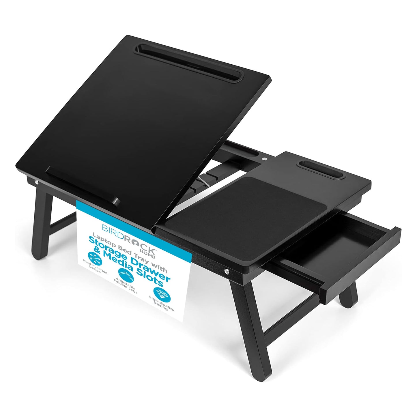Sofia + Sam Laptop Bed Tray w/Storage Drawer| Adjustable Folding Legs & Mouse Pad | Portable Computer Desk - Laptops Up to 15" - Tablet Up to 9.6" | WFH, Wooden Study Table - Couch & Bed | Espresso
