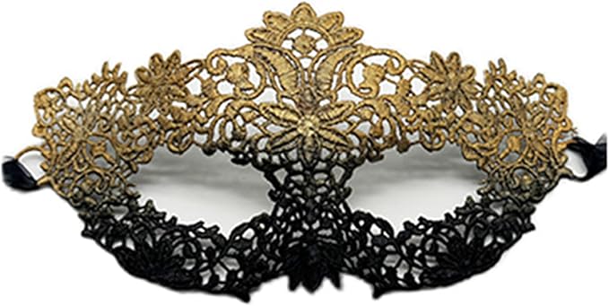 TFTSR Masquerade Masks for Women Couples & Men - Gold & Black Lace Venetian Dress & Mardi Gras Mask Adults Party Costume
