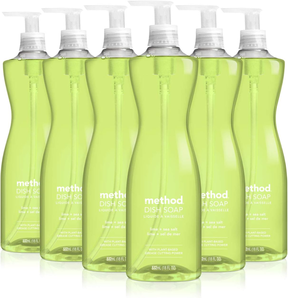 Method Gel Dish Soap, Lime + Sea Salt, Biodegradable Formula, Tough on Grease, 18 Fl Oz (Pack of 6)
