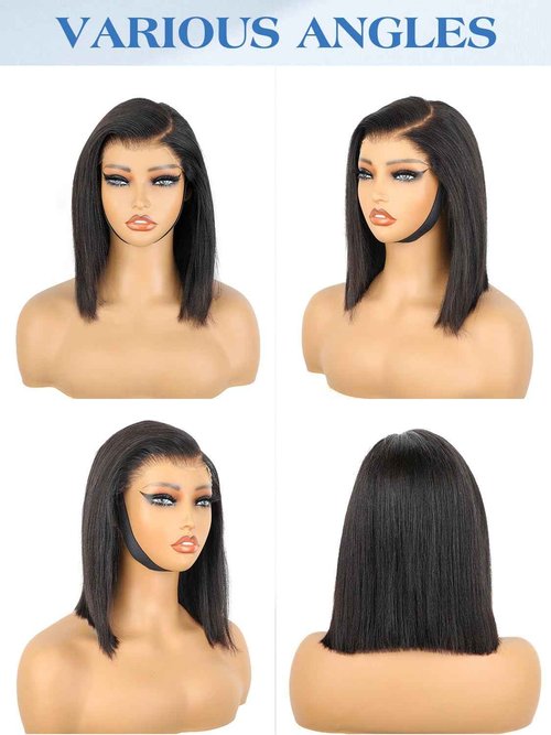 12 Inch Bob Straight Side Part 7x5 Wear and Go Glueless Wigs Human Hair Pre Cut Pre Plucked Bleached HD Lace Front Bob Wig Human Hair 180% Density Short Straight Wigs for Black Women