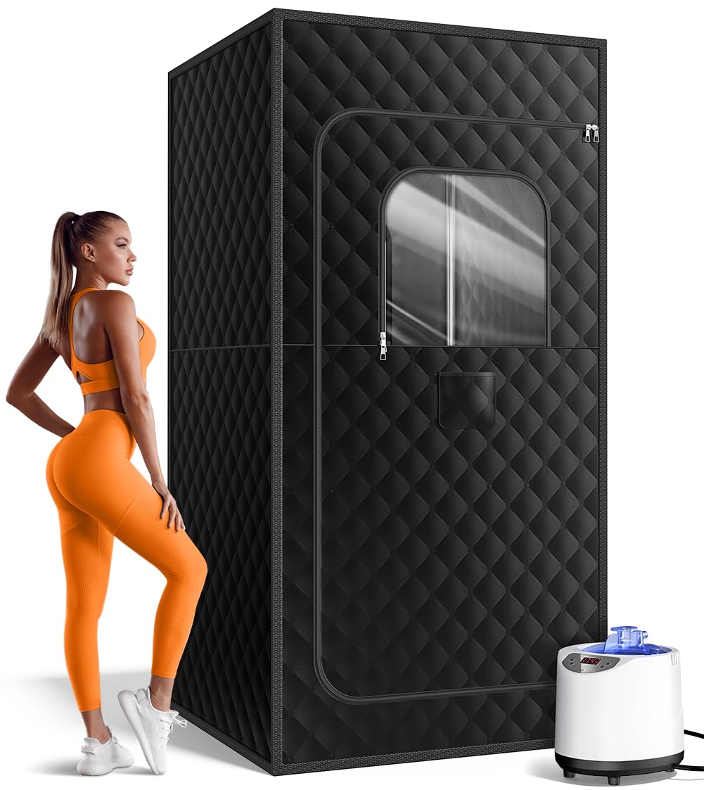 FREEYARE Sauna Box, Portable Sauna for Home, Personal Steam Sauna Tent with 1200W 3L Steamer Heater, 15 Levels, Remote Control, Foldable Chair, Cozy Size 36 * 36 * 71 inch-Black