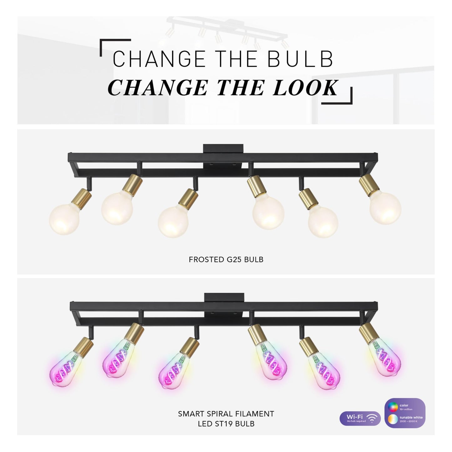 GLOBE Electric 64000096 36" 6-Light Track Lighting, Matte Black, Brass Sockets, Adjustable Pivoting Heads, Ceiling Light Fixture for Kitchen Island, Hallway, or Dining Room, Modern Farmhouse Lights