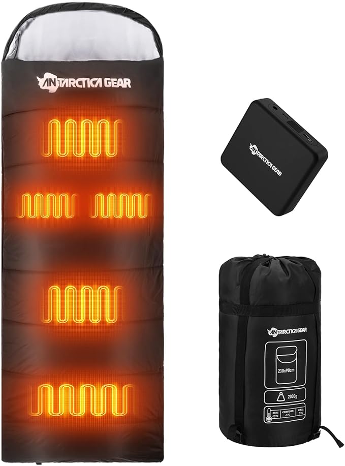 Antarctica Gear Heated Sleeping Bag, 5pcs Heating Areas Sleeping Bags with 16000mAh 12V Battery Pack, 3 Adjustable Heating...