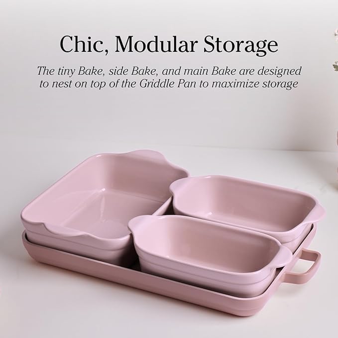 Our Place Bakeware Set | 5-Piece Ceramic Bakeware Collection with Stovetop-to-Oven Griddle Pan | PFAS-Free Non-Toxic Nonstick Pans, Oven Mat & Baking Dishes | Blue Salt