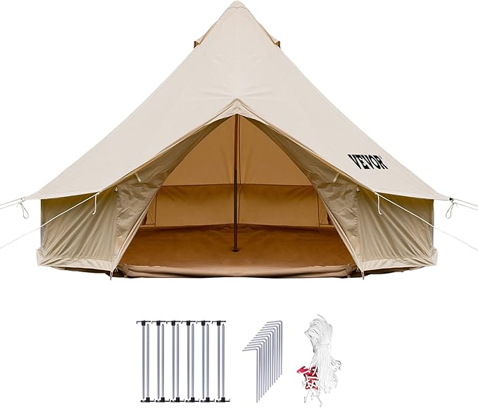 Happybuy Canvas Bell Tent - 4 Seasons Breathable 100% Cotton Canvas Yurt - w/Stove Jack, Luxury Glamping Tent Waterproof f...