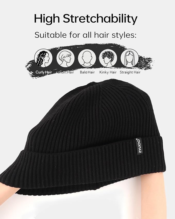 Zylioo Oversize Beanie Hats, XXL Big Size Ribbed Knit Cuffed Winter Hat for Cold Weather, Warm Skull Watch Cap