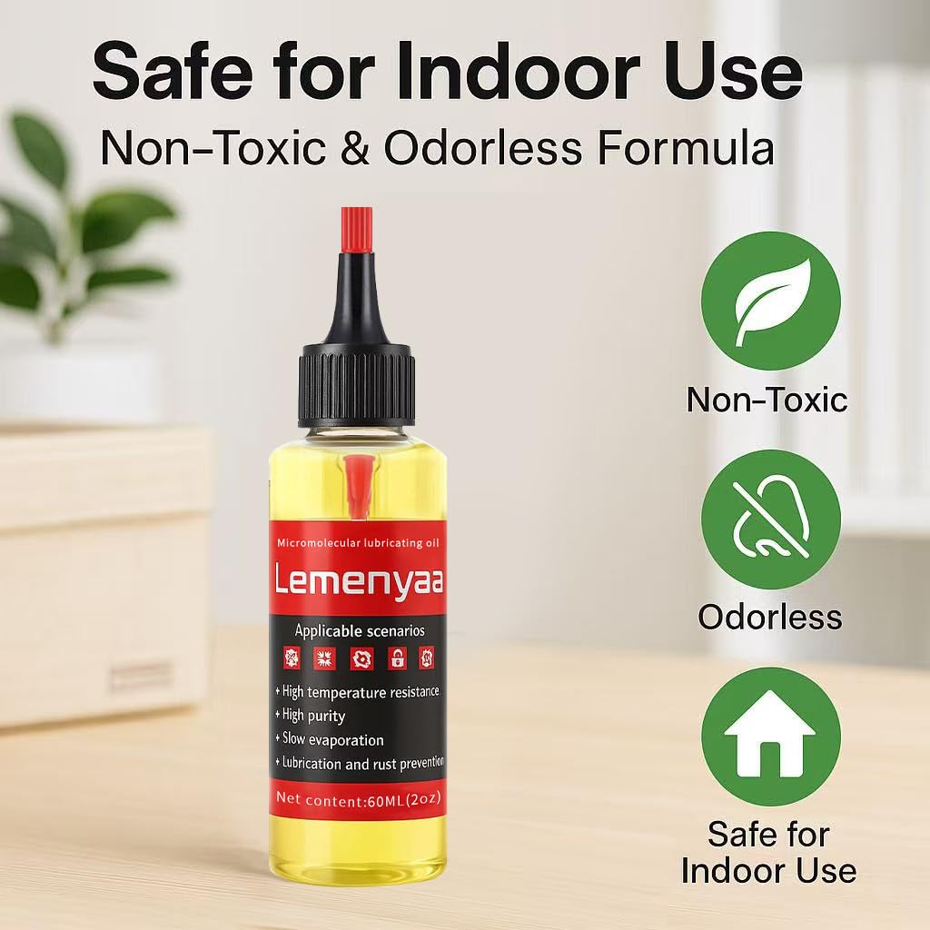 Lemenyaa Door Hinge Lubricant – 2 OZ Silicone Oil with Built-in Nozzle Storage – Non-Spray, No-Drip Formula for Squeaky Hinges, Locks, Garage Doors, Sliding Tracks & More – Odorless & Rust-Resistant