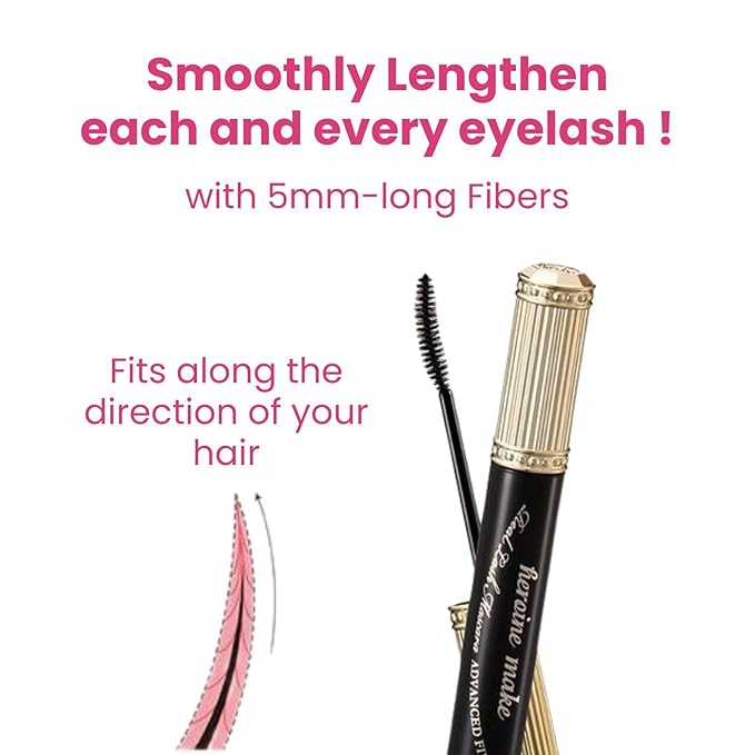 HEROINE MAKE by KISSME Black Mascara Waterproof, MASCARA Volume and Length with Argan Oil, Camellia & Wild Rose Oil, Smudge-Proof and Long-Lasting Mascara for Women, Made in Japan, BLACK, 1EA