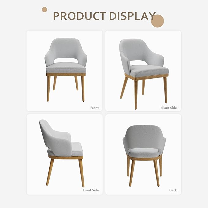 MALOL Wooden Dining Chairs Set of 6, Modern Fabric Upholstered Dining Room Chair, Kitchen Side Chairs, Farmhouse Dinner Chair with Open Back for Kitchen, Lightgrey