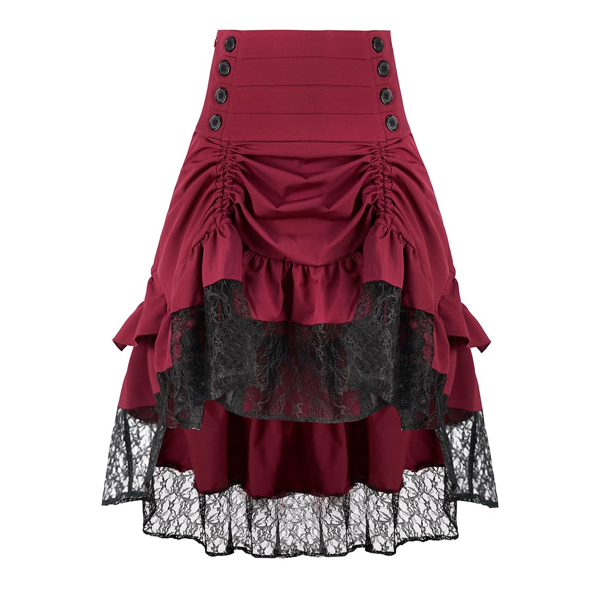 OFOKEDA Women's Gothic Steampunk Skirt Renaissance High Low Skirt(YT2339-RD,S)