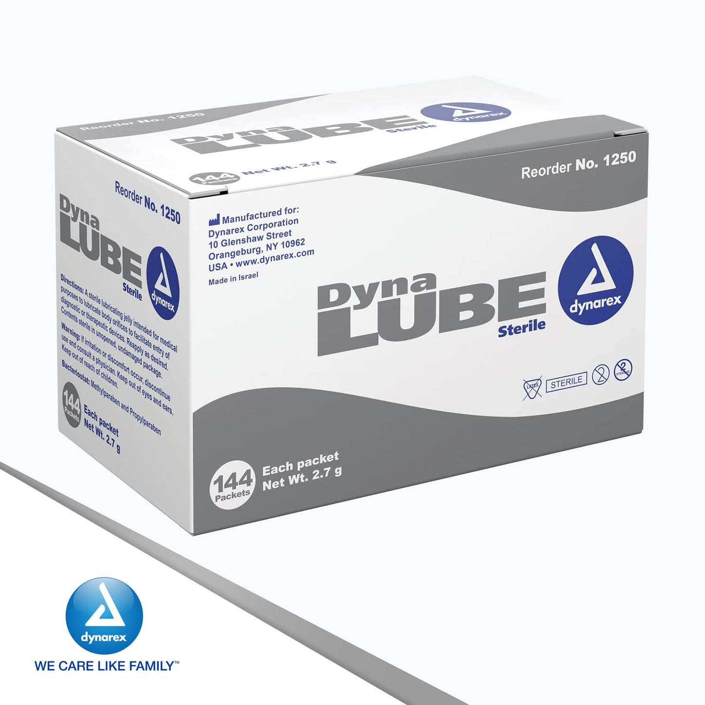 Dynarex DynaLube Lubricating Jelly, Water Soluble and Sterile Lubricant Jelly, Used for Body Orifices, Hinged Instruments and Medical Devices, 1 Box of 144 DynaLube Packets, 2.7g