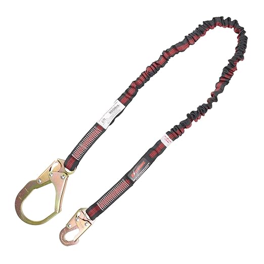KStrong UFL204111 Internal Design Shock Absorbing Lanyard with Snap Hook and Rebar Hook, ANSI Compliant, 6-Ft, Black/Red