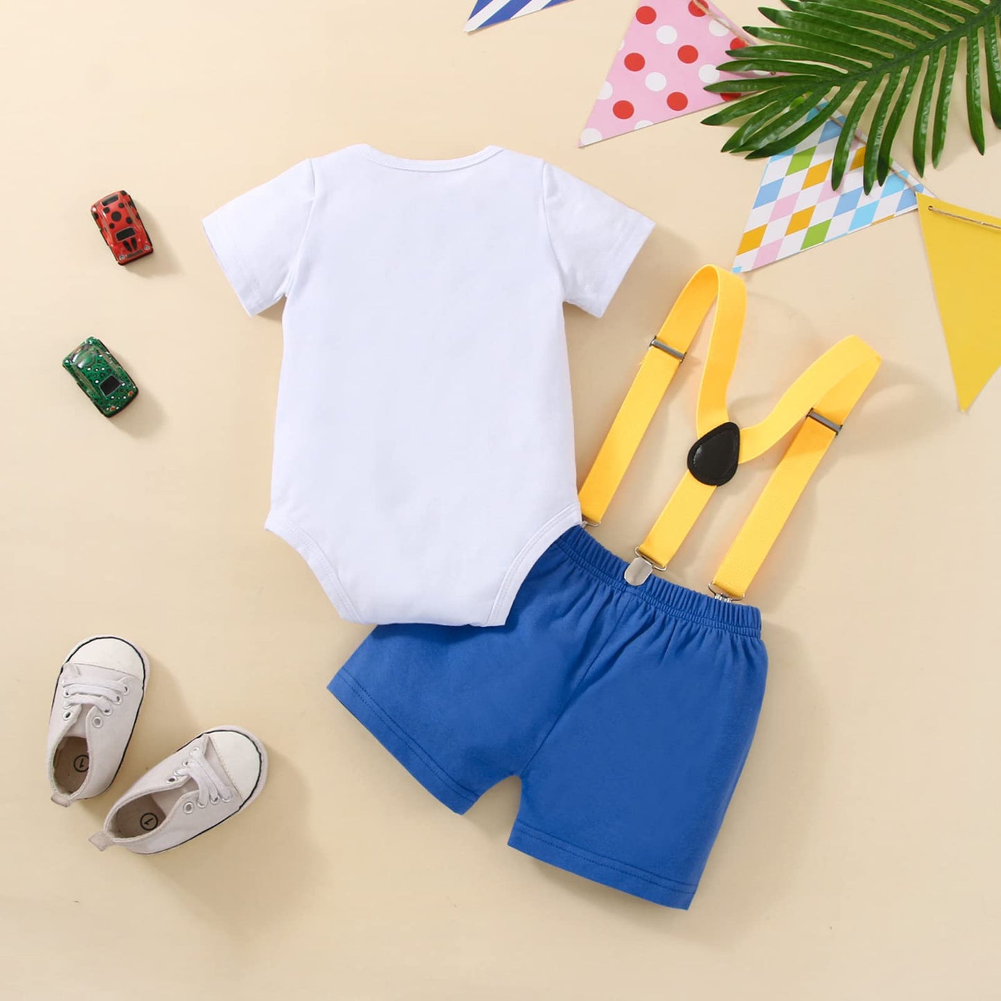Highnesson-ww Baby Boy Funny First Birthday Clothes Infant Clothes Bow Tie Blue Romper Pants Set Suspenders Cake Smash Outfits