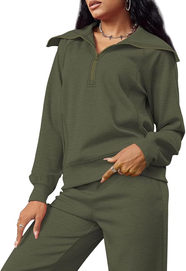 XIEERDUO Lounge Sets For Women 2025 Half Zip Sweatshirt And Wide Leg Sweatpant 2 Piece Outfits Sweatsuit Tracksuit