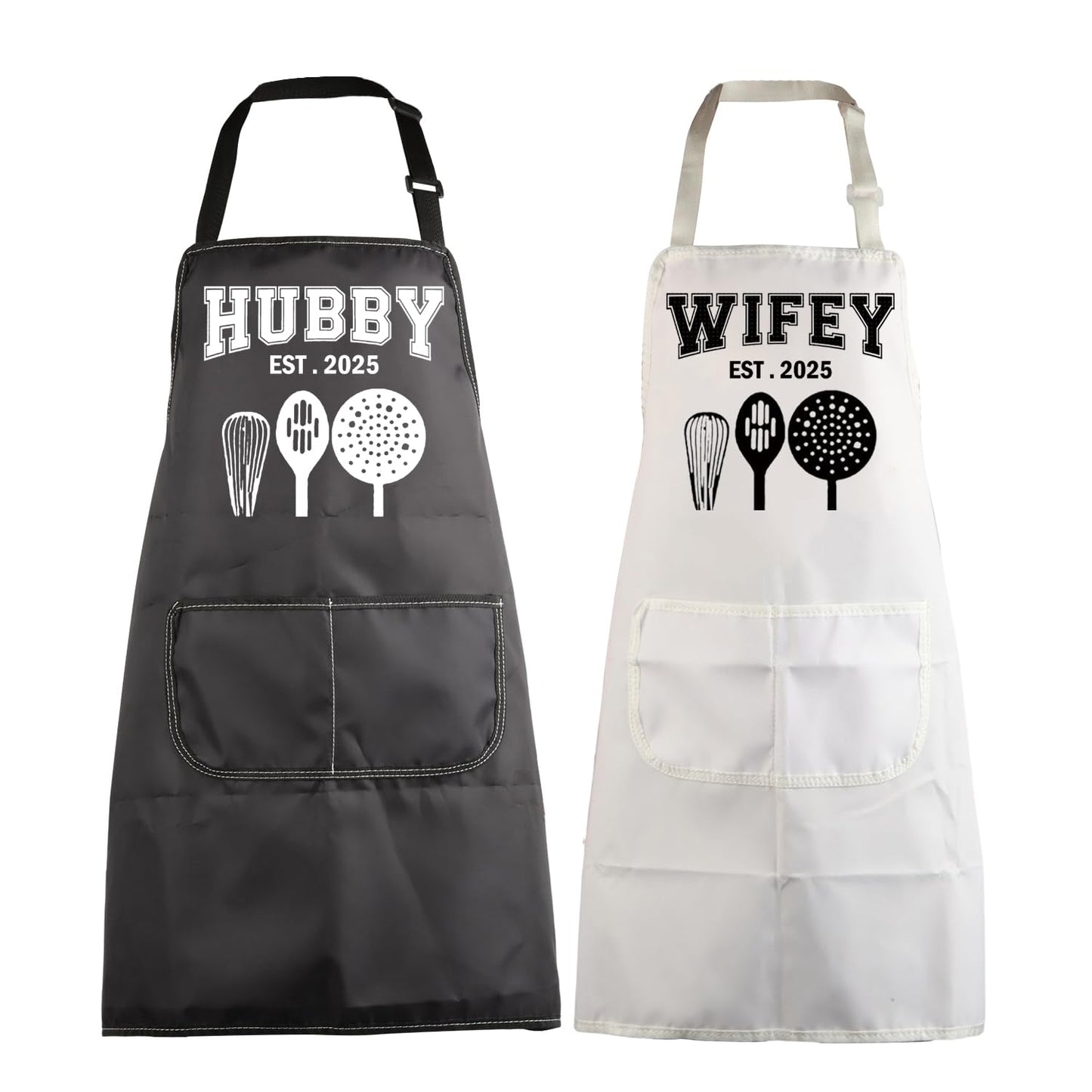 MBMSO Hubby Wifey Cooking Aprons for Couples Apron Sets Hubby and Wifey Est 2025 Wedding Gift for Newlywed His and Hers Apron (Hubby&Wifey Apron-Sets)