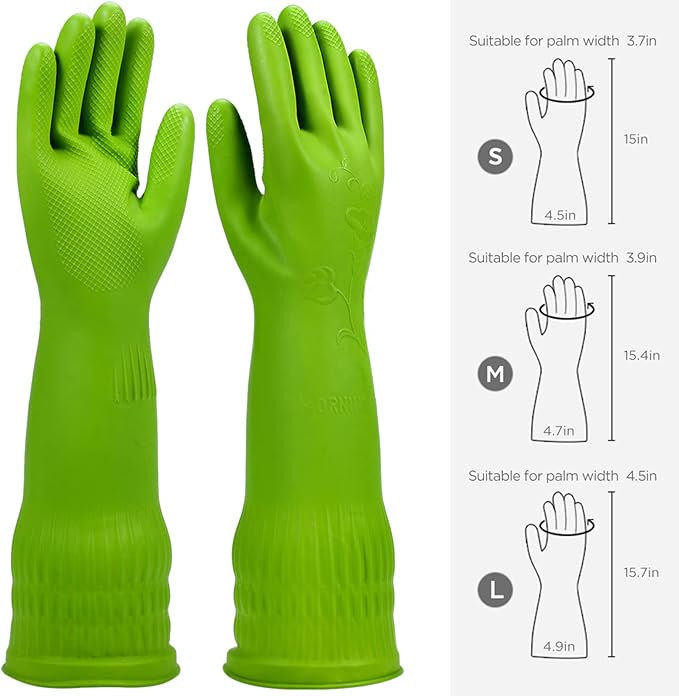 Dishwashing gloves 2 Pairs for kitchen,Rubber cleaning gloves,Long dish gloves reuseable.