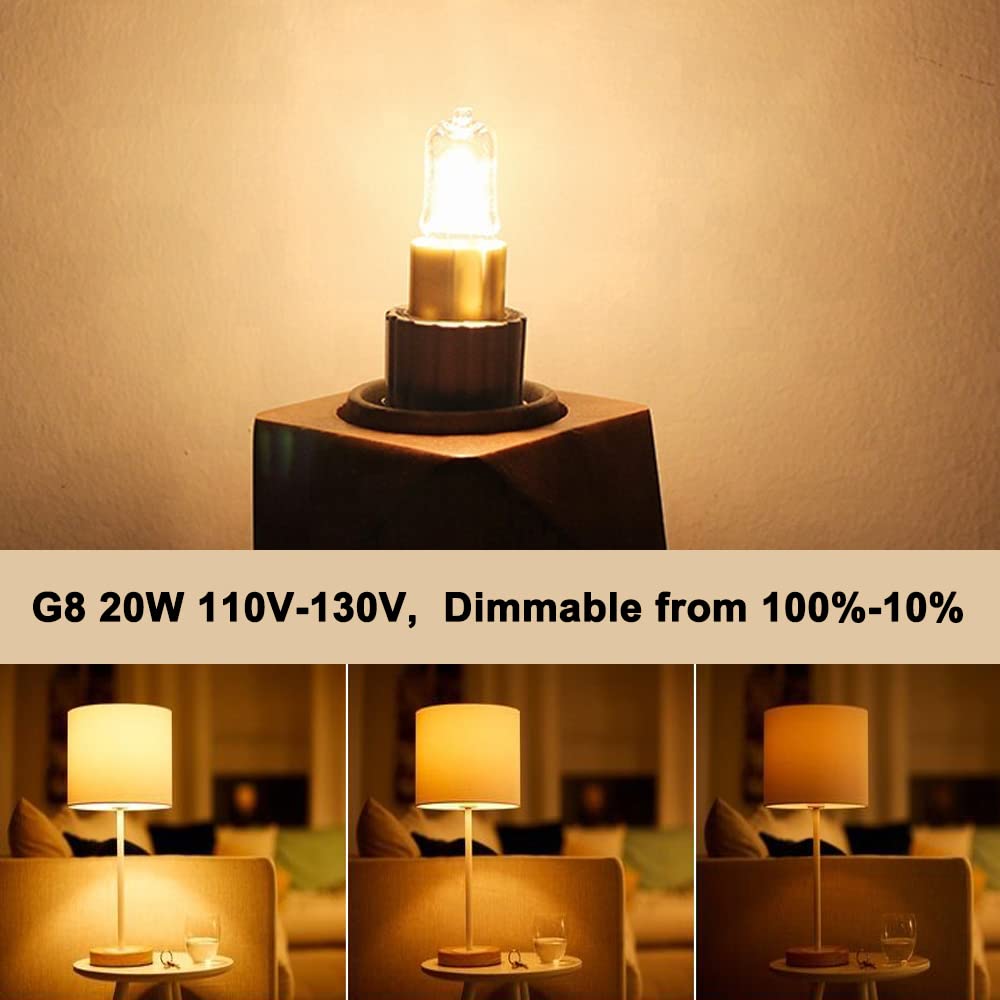 JCD 10PCS G8 Halogen Bulb 20W 120V, Bi-Pin Xenon Light Bulbs, Warm White, Dimmable, for Under Cabinet Puck Lights