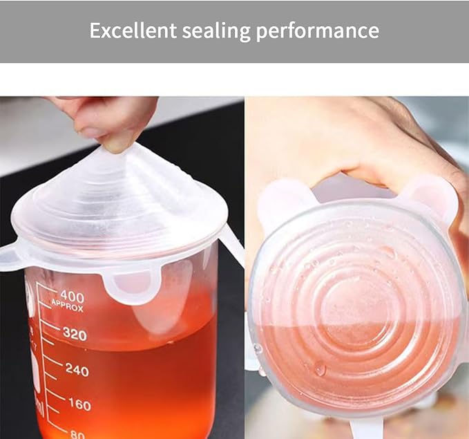 12 Pcs Silicone Stretch Lids Reusable Flexible Bowl Covers, for Keeping Food Fresh Storage,Round and Rectangle, 6 Sizes, White